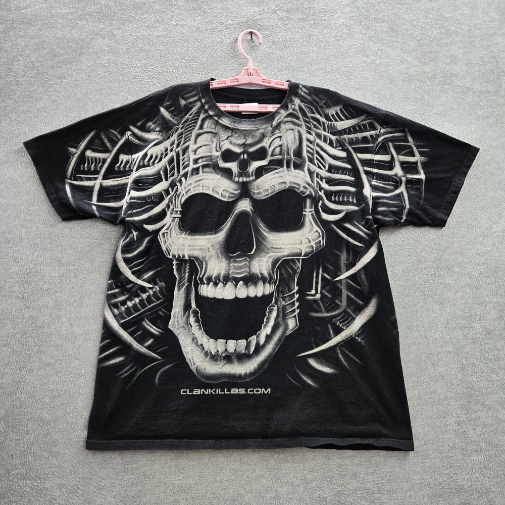 VINTAGE Skull Clan Killas Men Shirt XL Black 2000 Liquid Blue Short Sleeve Tee
